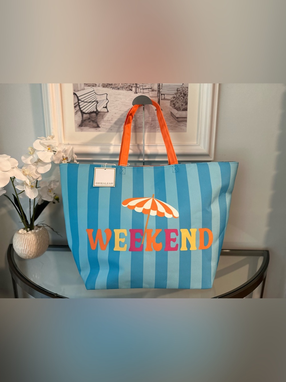 NWT Shiraleah Blue Striped Carryall Tote